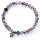 Wholesale High Quality Single Strand 6mm A Grade Round Rainbow Fluorite Beaded Stretchy Bracelet with Charm