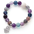 High Quality 10mm A Grade Round Rainbow Fluorite Beaded Stretchy Bracelet with White Sea Shell and Charm