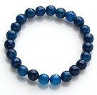 Pretty 8mm Single Strand Faceted Dark Blue Agate Beaded Stretchy Bracelet