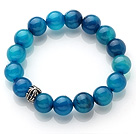 Pretty 12mm Single Strand Round Blue Agate Beaded Stretchy Bracelet