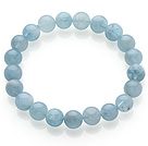 Pretty Single Strand Round Natural Aquamarine Beaded Stretchy Bracelet