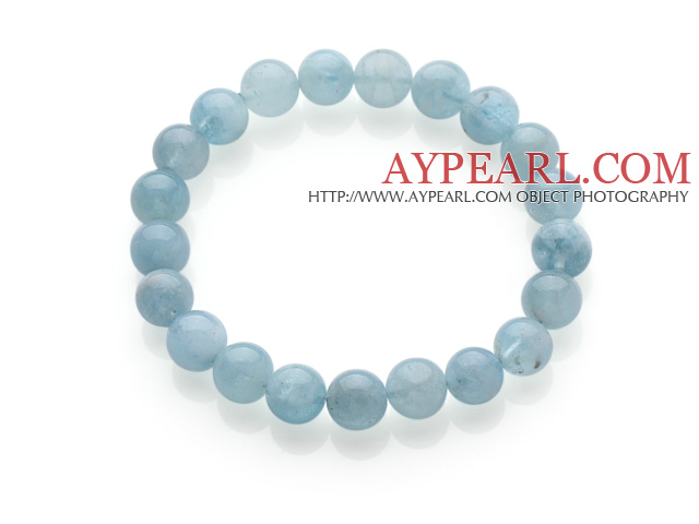 Αρκετά Ενιαία Δέσμη Round Φυσικό Aquamarine Beaded Ελαστικό βραχιόλι