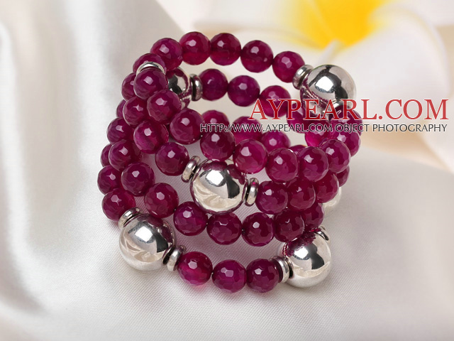 2014 Gorgeous Multi Strands Fasettert Rose Red Agate perler Stretch Bracelet