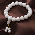 10mm Single Strand Geschnitzte Lotus White Sea Shell Perlen elastische Armband mit Rosenkranz / Gebetskette