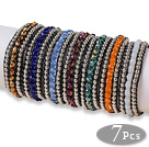 Amazing 7 pcs Single Strand Faceted Multi Color Crystal Beaded Leather Bracelets