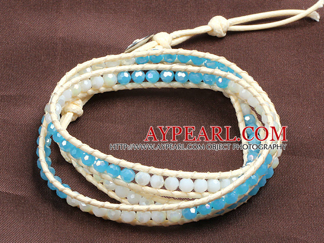Fashion Style vit och blå kristall pärlor Wrap Bangle Armband