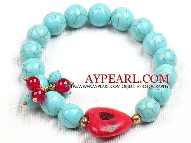 Simple Style Single Strand Blue Turquoise Beads (Heart Charm Color is not fixed)