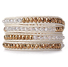 Populære Stil Multi Strands Hvit og Golden Menneskeskapt Crystal perler armbånd med hvitt skinn