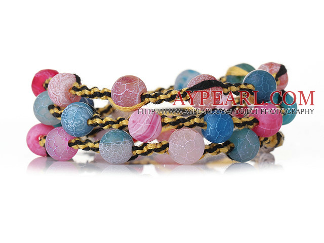 Newly Popular Style Multi Layer Round Multi Color Air-Slake Agate Beads Bracelet