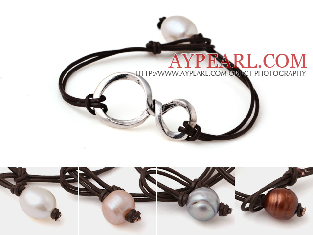 4 pcs Trendy Simple Style Single Strand Freshwater Pearl Leather Bracelet with Charm