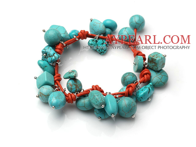 Summer Fashion Turquoise Charm Bracelet With Orange Leather