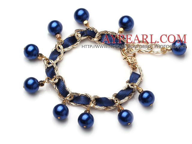 Blue Girasol Pearl Charm armband med Karbinlås (MOQ 100 st) 