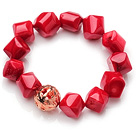 Wholesale Hipanema Irregular Shape Red Coral Elastic Bracelet With Golden Ball