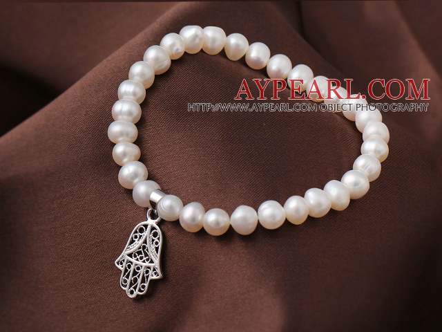 6-7mm natural de apă dulce Pearl elastic Bratara cu Hollow mâna Charm Shape 