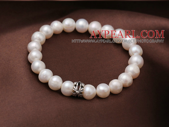 8-9мм Естественные пресноводные перлы эластичный браслет с цветком Форма Шарм 