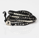 Fashion Style Wrap Bangle Bracelet Dark Gray Crystal and Nickle Free Metal Beads Wrapped Bracelet