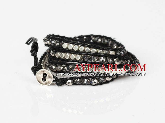 Perles Fashion Style Wrap Bracelet gris foncé cristal et Nickle métal libre Tendue Bracelet