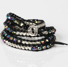 Fashion Style Wrap Bangle Bracelet Black Crystal and Nickle Free Metal Beads Wrapped Bracelet