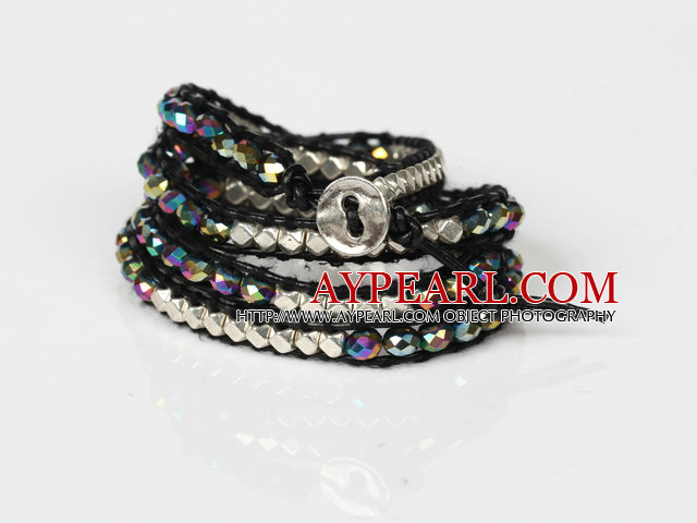 Fashion Style Wrap Bangle Black Crystal och Nickle Free Metall Pärlor Wrapped Armband