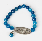 8mm Faceted Blue Agate Stretch Bracelet with Metal Bird Accessory