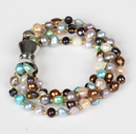 Multi Strands 3-4mm Multi Color Freshwate Pearl Bracelet with Magnetic Clasp