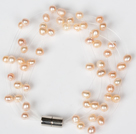 3-4mm Natural Pink Freshwater Pearl Bridal Bracelet with Magnetic Clasp