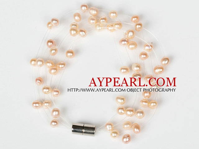 3-4mm Natural Pink Freshwater Pearl Bridal Armband med magnetlås