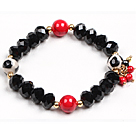 Simple Black Crystal Hand-Painted Agate Red Blood Stone Beads Stretch / Elastic Bracelet