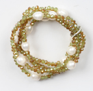 Wholesale White Crystal and Jade Crystal Stretch Bangle Bracelet