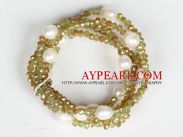 White Crystal och Jade Crystal Stretch Bangle Armband