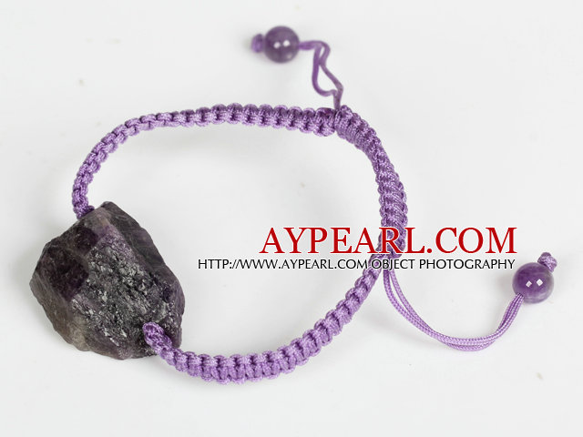 Amethyst Raw Sten Vävning armband med justerbar tråd