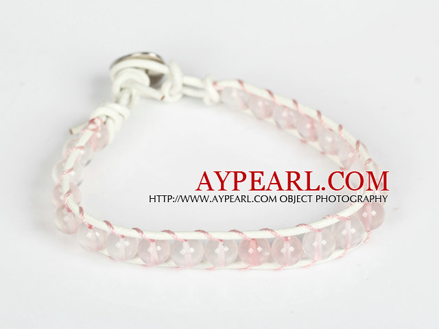 6mm Rose Quartz Leather Bracelet with Metal Clasp