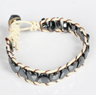 Heart Shape Tungsten Steel Stone Leather Bracelet with Metal Clasp