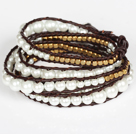 Immitation Pearl and Copper Beads Wrap Bangle Bracelet