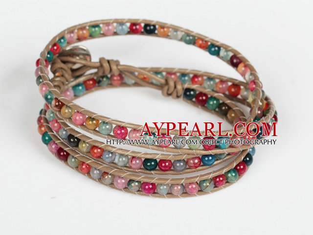 Assorted Multi Color Agate Beads Wrap Bangle Bracelet