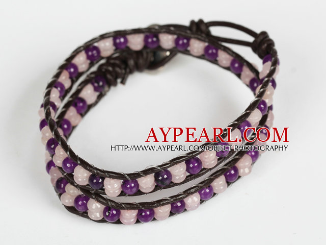 Purple Jade și Rose cuarț Wrap brățară brățară