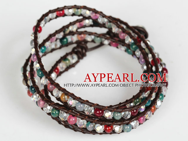 Clear Crystal and Multi Color Agate Wrap Bangle Bracelet