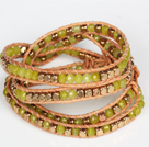 Yellow Crystal and Copper Beads Four Times Wrap Bangle Bracelet