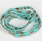 Lake Blue Crystal og Kobber perler Four Times Wrap Bangle Bracelet