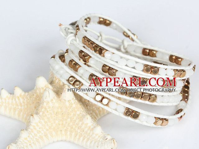 Clear Crystal and Copper Beads Four Times Wrap Bangle Bracelet