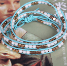 White Crystal and Copper Beads Four Times Wrap Bangle Bracelet