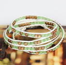 Light Green Crystal and Copper Beads Four Times Wrap Bangle Bracelet