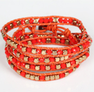 Red Crystal och koppar pärlor Four Times Wrap Bangle Armband