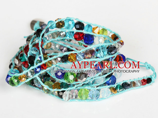 Blandade Multi Color Crystal Pärlor Six Times Wrap Bangle Armband