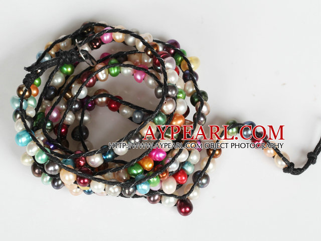 Assorted Multi Color Freshwater Pearl Beads Six Times Wrap Bangle Gracelet