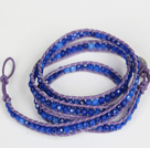 Bleu foncé 4mm Couleur Bonbons Jade Perles Quatre fois Wrap Bracelet Gracelet