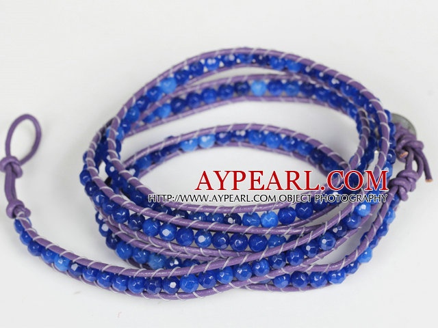 Bleu foncé 4mm Couleur Bonbons Jade Perles Quatre fois Wrap Bracelet Gracelet