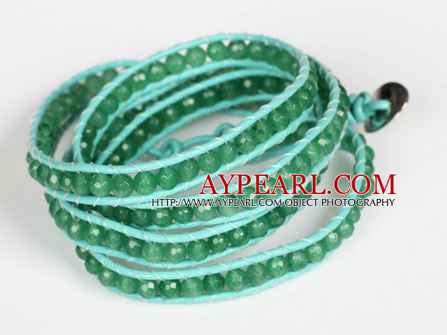 4mm Green Color Candy Jade Beads Four Times Wrap Bangle Gracelet