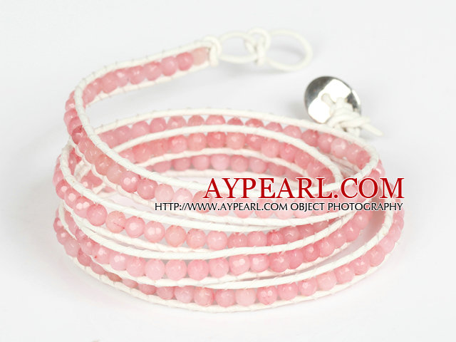 4mm Pink Color Candy Jade perler Four Times Wrap Bangle Gracelet