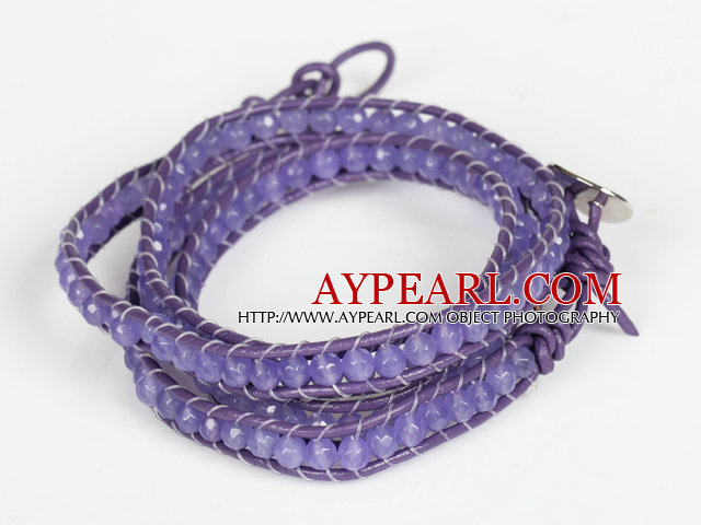 4mm Purple Color Candy Jade Beads Four Times Wrap Bangle Gracelet